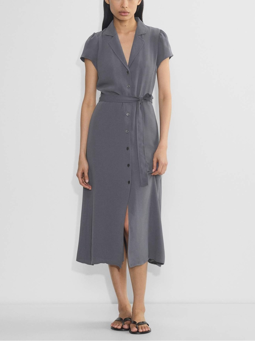 Aritzia Wilfred Shirt Dress Vintage Navy Midi Button Front Size M